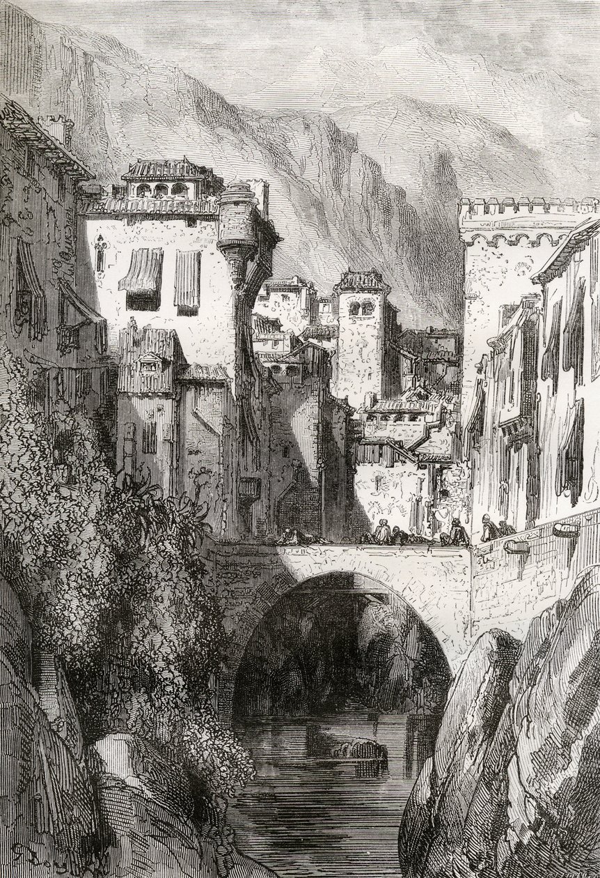 The Banks of the Darro, Granada, illustrasjon fra 