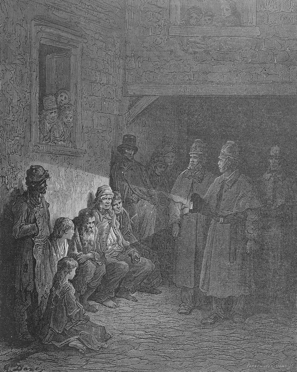The Bull's-Eye, fra 'London, a Pilgrimage', skrevet av William Blanchard Jerrold (1826-84) og gravert av Adolphe Francois Pannemaker (f.1822) pub. 1872 av Gustave Dore