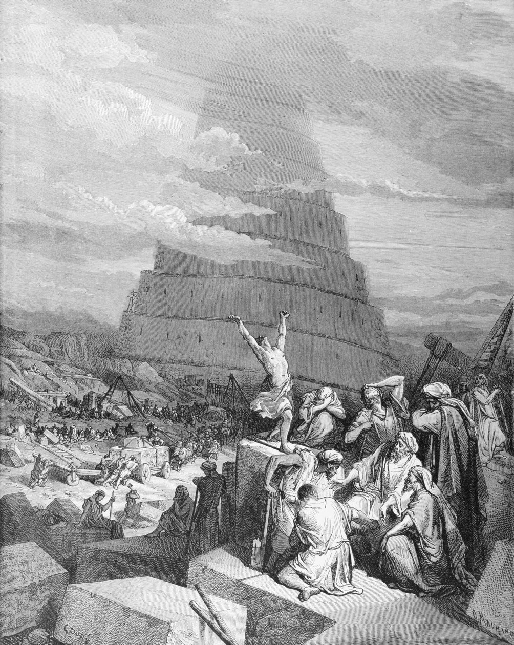 Tungeforvirringen, gravert av C. Maurino, ca. 1868 av Gustave Dore