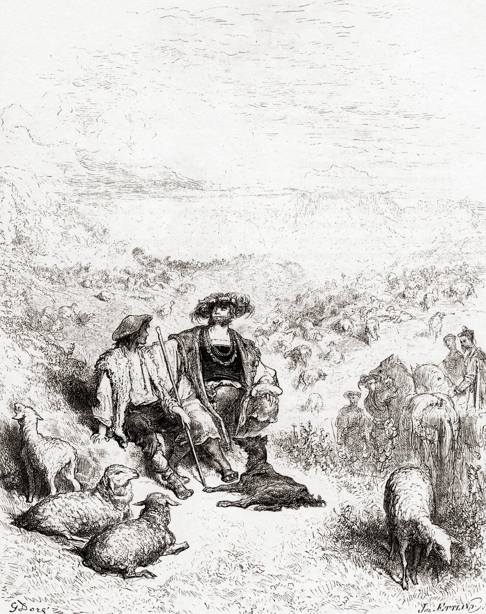 Shepherd and the King, fra en utgave av slutten av 1800-tallet av Fables de La Fontaine (tregravering) av Gustave Dore