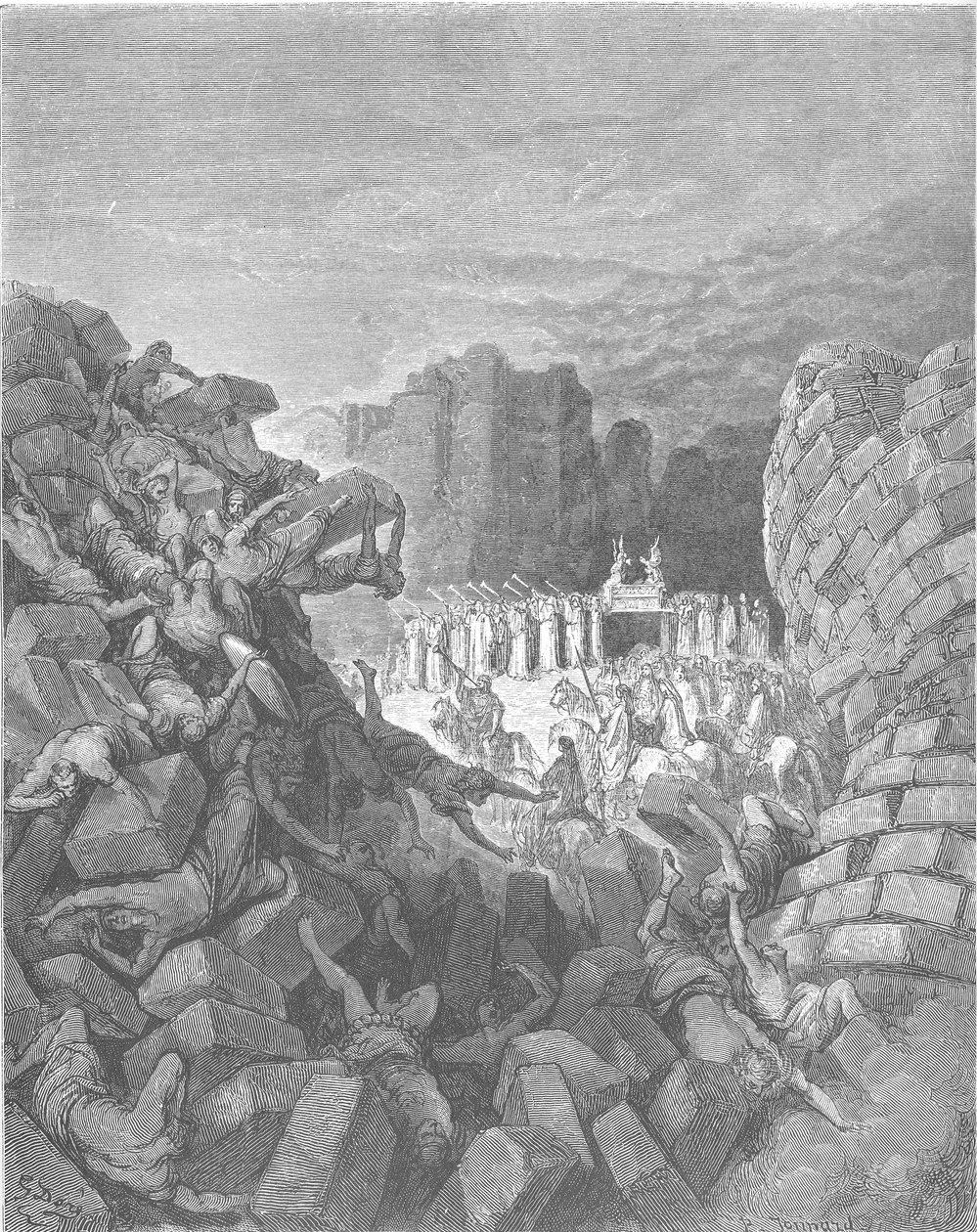 The Walls of Jericho Fall Down av Gustave Dore