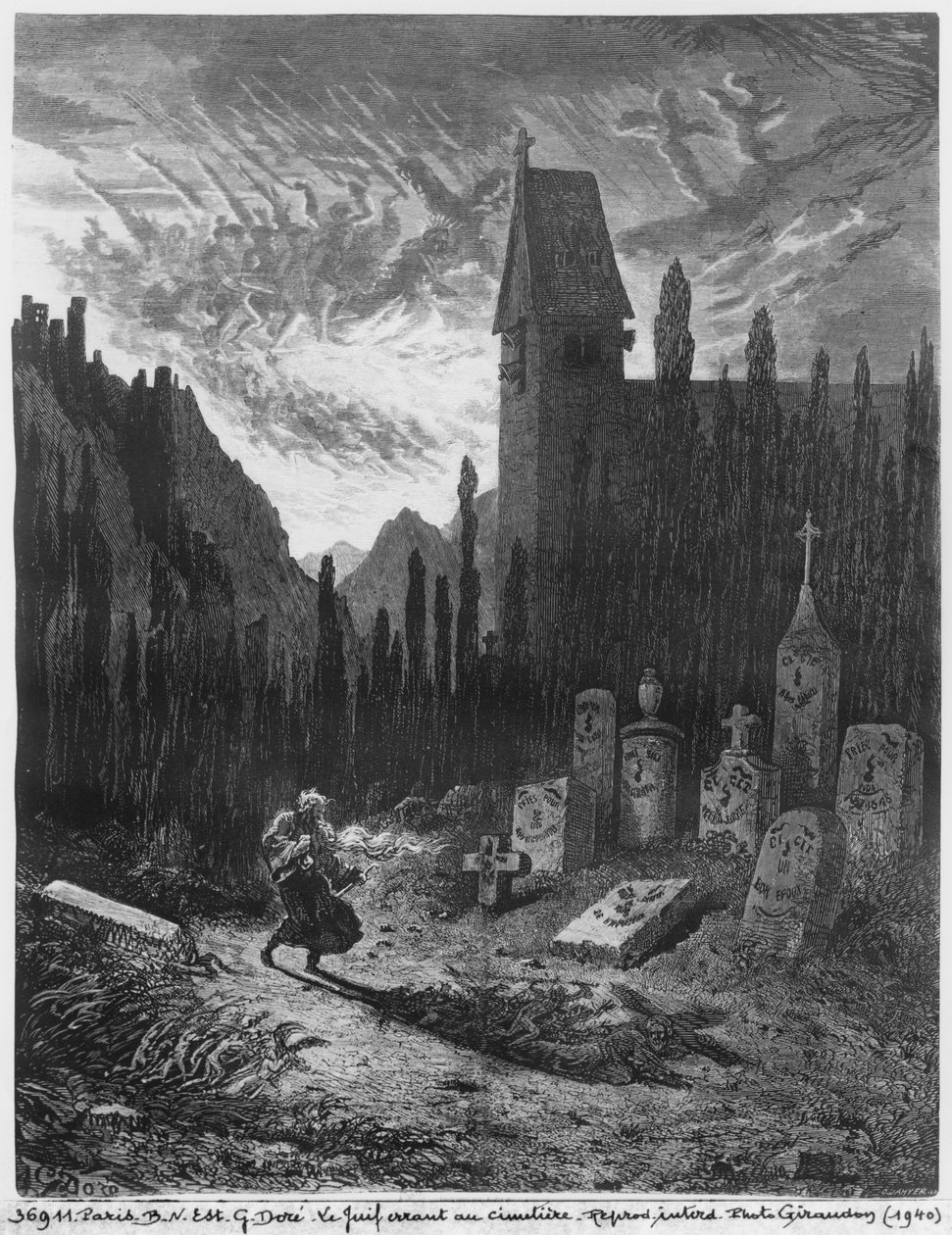 Den vandrende jøden på kirkegården, gravert av Octave Jahyer (f.1826) av Gustave Dore