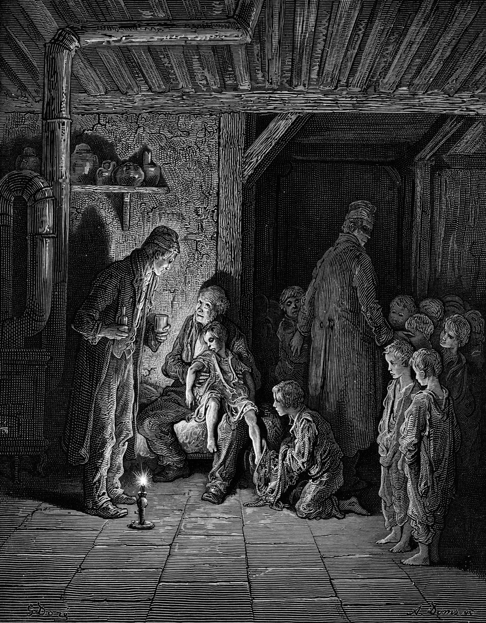 Victorianske hjemløse barn i London av Gustave Dore