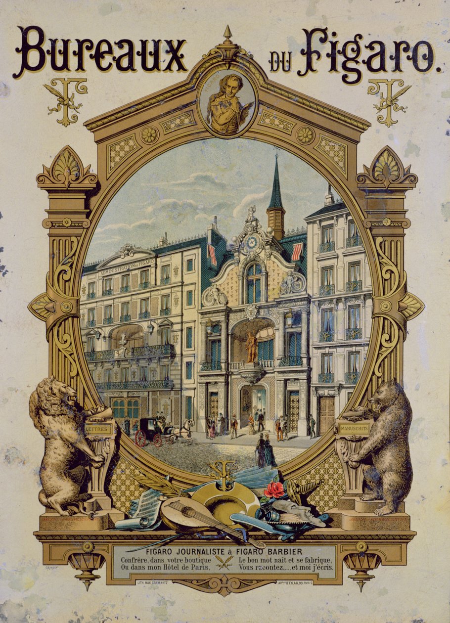Plakat som reklamerer for den parisiske avisen Le Figaro, ca. 1880 av Gustave Grimoin