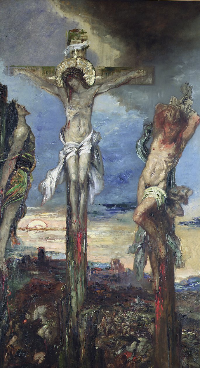 Kristus mellom de to tyvene, ca. 1870 av Gustave Moreau