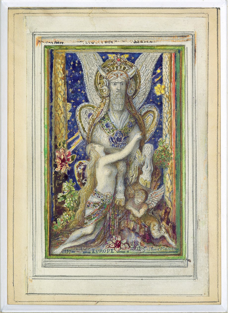 Europa, 1897 (blyant og toalett på papir) av Gustave Moreau