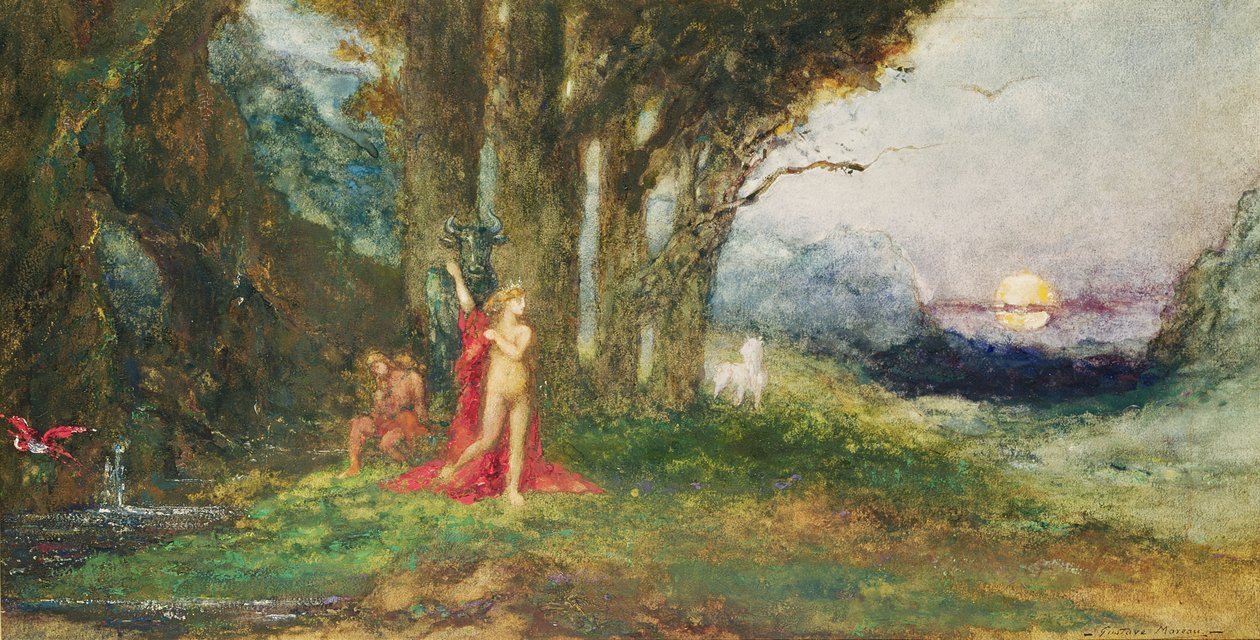 Pasiphae and the Bull, ca. 1876-80 (wc und gouache på papir) av Gustave Moreau