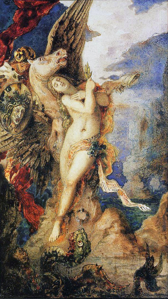 Perseus og Andromeda, ca. 1867-69 (wc og penn på papir) av Gustave Moreau