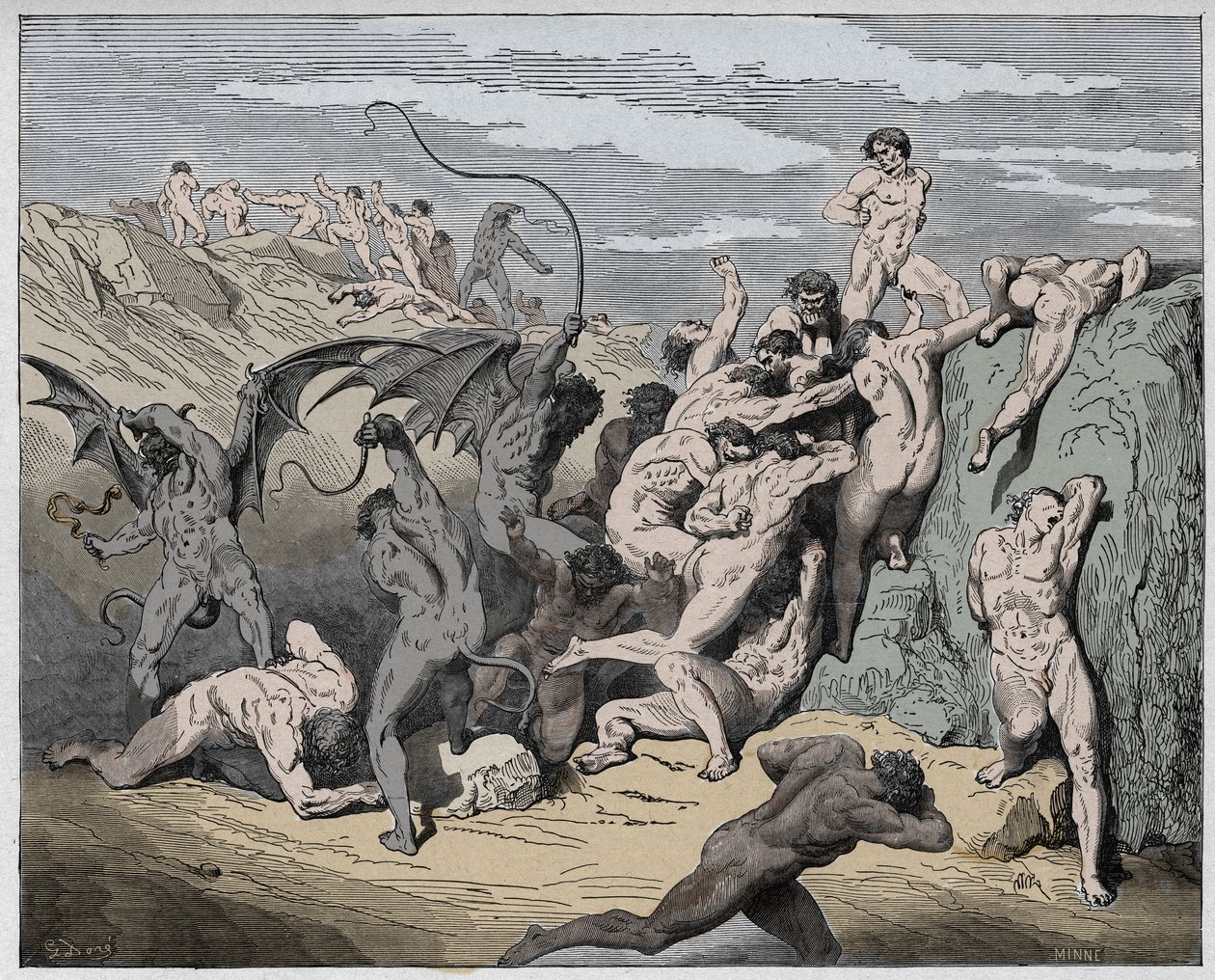 Inferno, Canto 18: Devils and seducers, illustrasjon fra The Divine Comedy av Dante Alighieri, 1885 (digitalt farget gravering) av Gustave after Dore