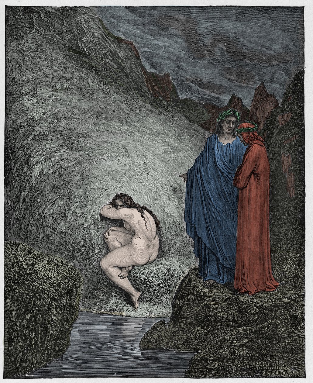 Inferno, Canto 30: Myrrha, dømt for incest, illustrasjon fra The Divine Comedy av Dante Alighieri, 1885 (digitalt farget gravering) av Gustave after Dore