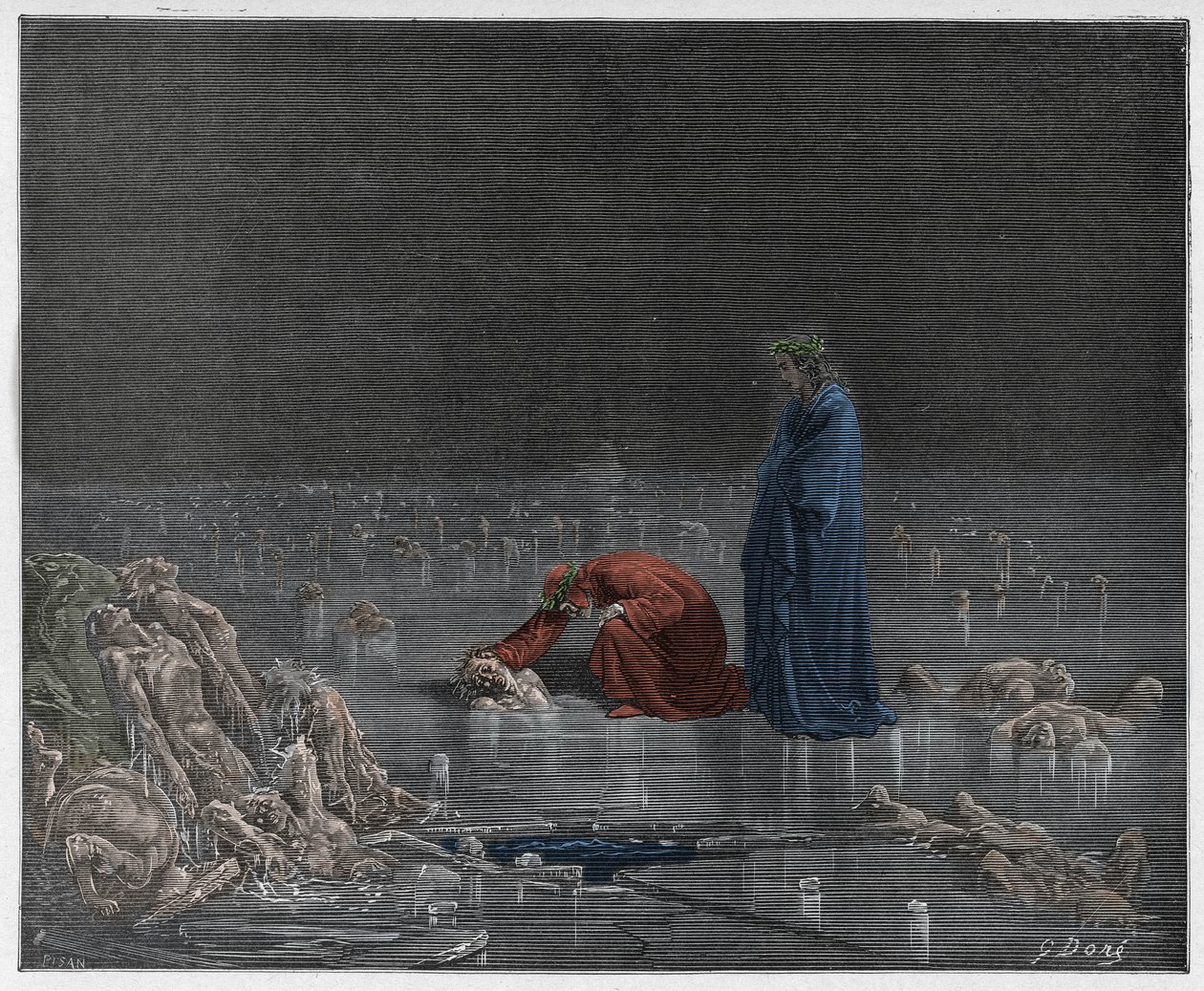 Inferno, Canto 32: Dante henvender seg til forræderen Bocca degli Abati, illustrasjon fra The Divine Comedy av Dante Alighieri, 1885 (digitalt farget gravering) av Gustave after Dore