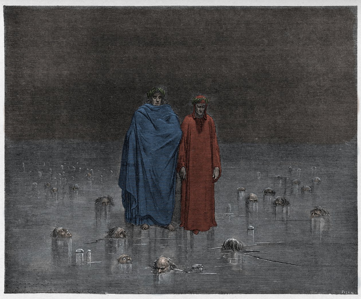 Inferno, Canto 32: Forræderne frosset i isen til Cocytus (Cocyte), illustrasjon fra The Divine Comedy av Dante Alighieri, 1885 av Gustave after Dore