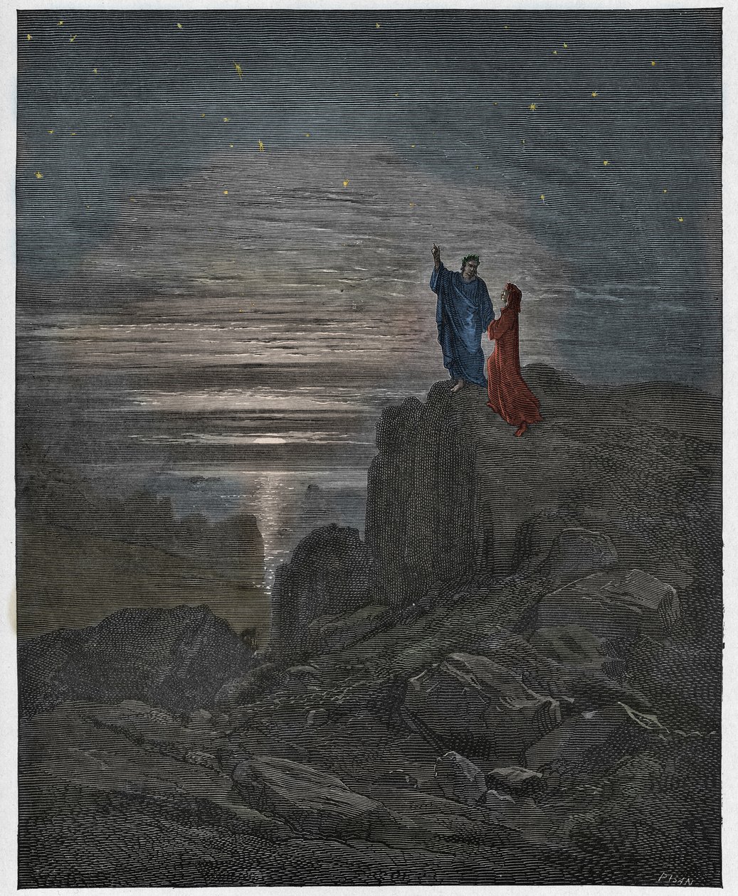 Inferno, Canto 34: Poetene kommer ut av helvete, illustrasjon fra The Divine Comedy av Dante Alighieri, 1885 (digitalt farget gravering) av Gustave after Dore