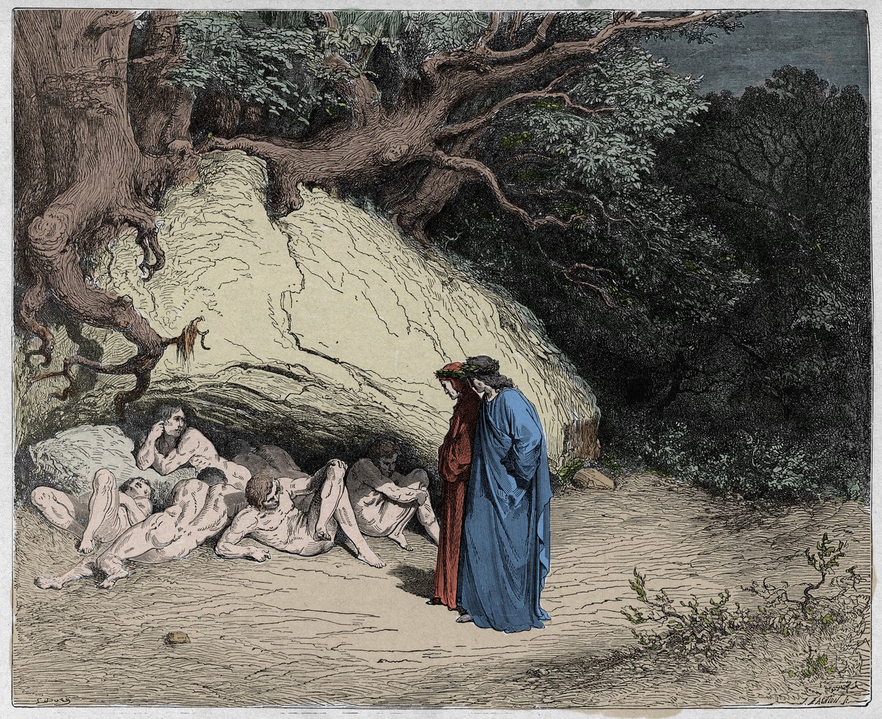 Inferno, Canto 4: De uskyldige sjelene i Limbo, illustrasjon fra The Divine Comedy av Dante Alighieri, 1885 (digitalt farget gravering) av Gustave after Dore