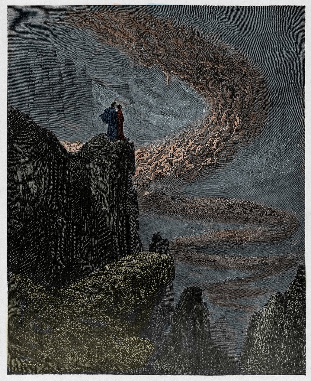 Inferno, Canto 5: Minos dømmer overtredelsene og sender ut sjelene, illustrasjon fra The Divine Comedy av Dante Alighieri, 1885 (digitalt farget gravering) av Gustave after Dore