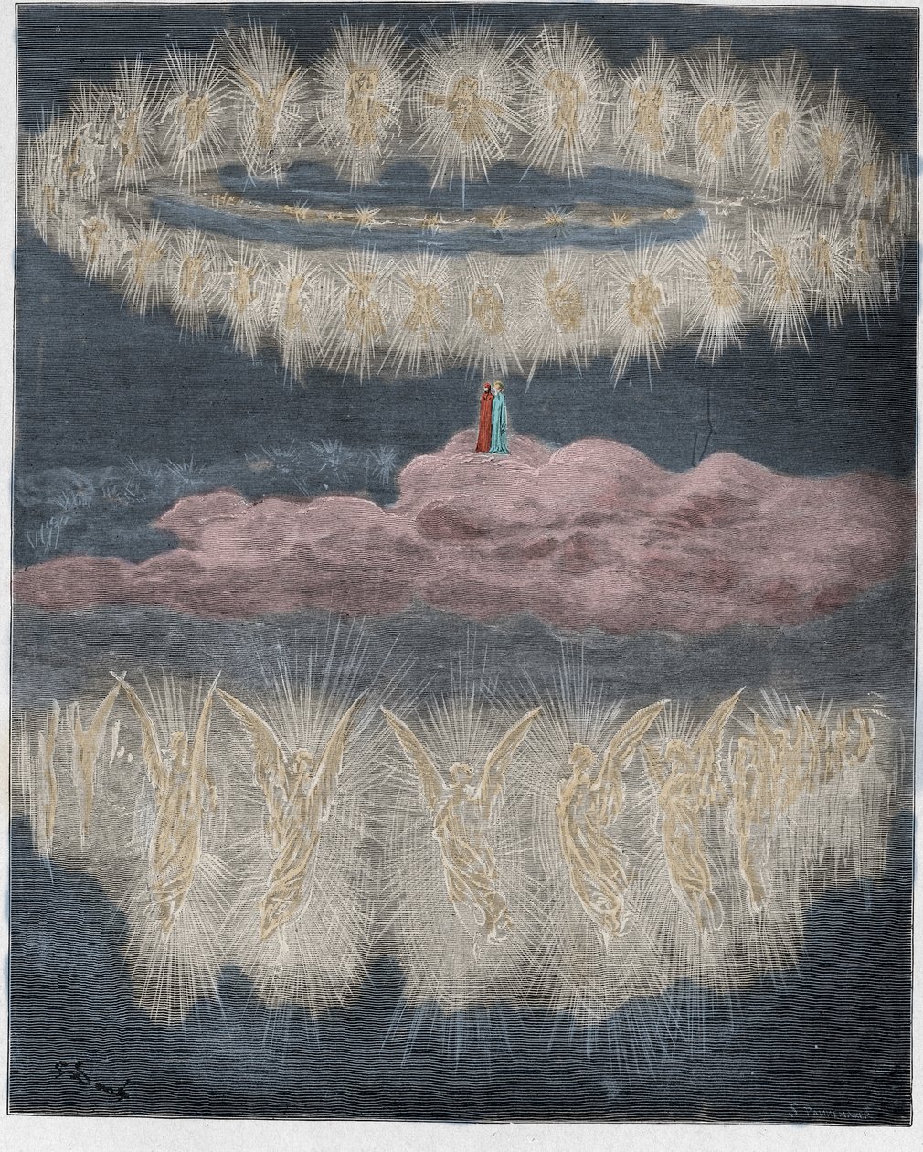Paradiso, Canto 12: Ringene til glorifiserte sjeler i solen, illustrasjon fra The Divine Comedy av Dante Alighieri, 1885 (digitalt farget gravering) av Gustave after Dore