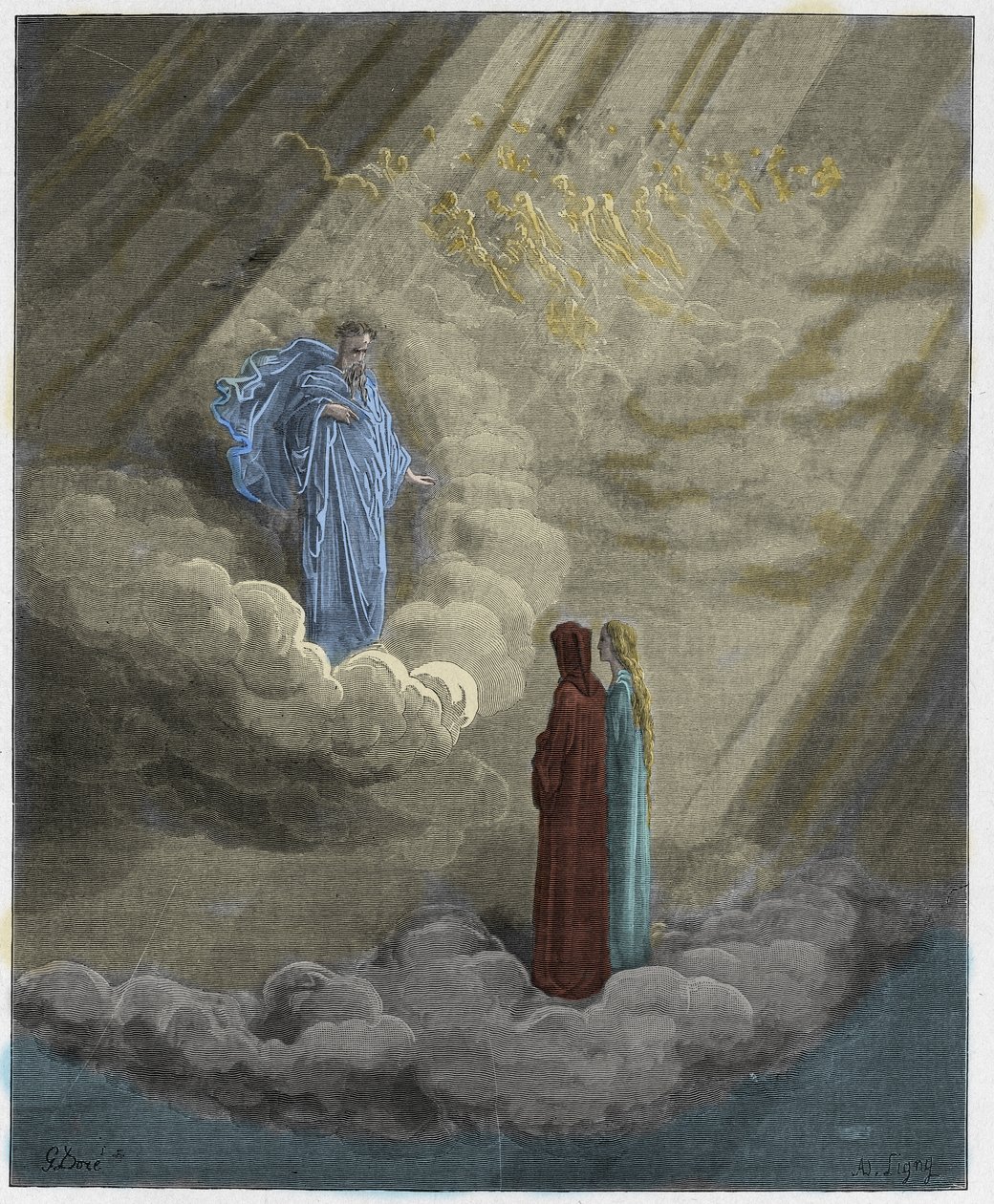 Paradiso, Canto 16: Caddiaguidas sjel snakker om Firenze, illustrasjon fra The Divine Comedy av Dante Alighieri, 1885 (digitalt farget gravering) av Gustave after Dore