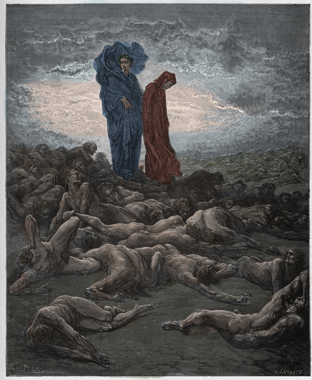 Purgatorio, Canto 20: The souls of the avaricious, illustrasjon fra The Divine Comedy av Dante Alighieri, 1885 (digitalt farget gravering) av Gustave after Dore