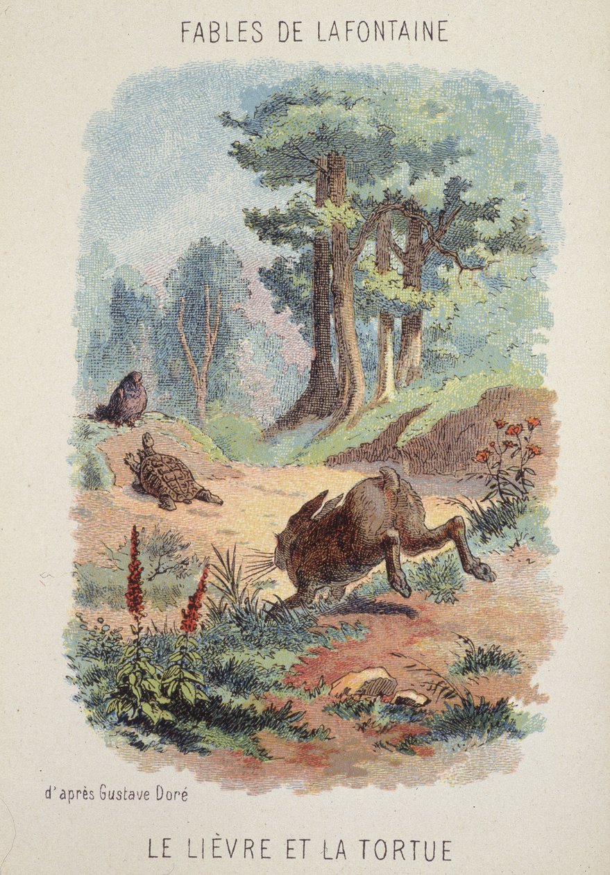 Fables de La Fontaine: Haren og skilpadden etter Gustave Doré. av Gustave (after) Dore