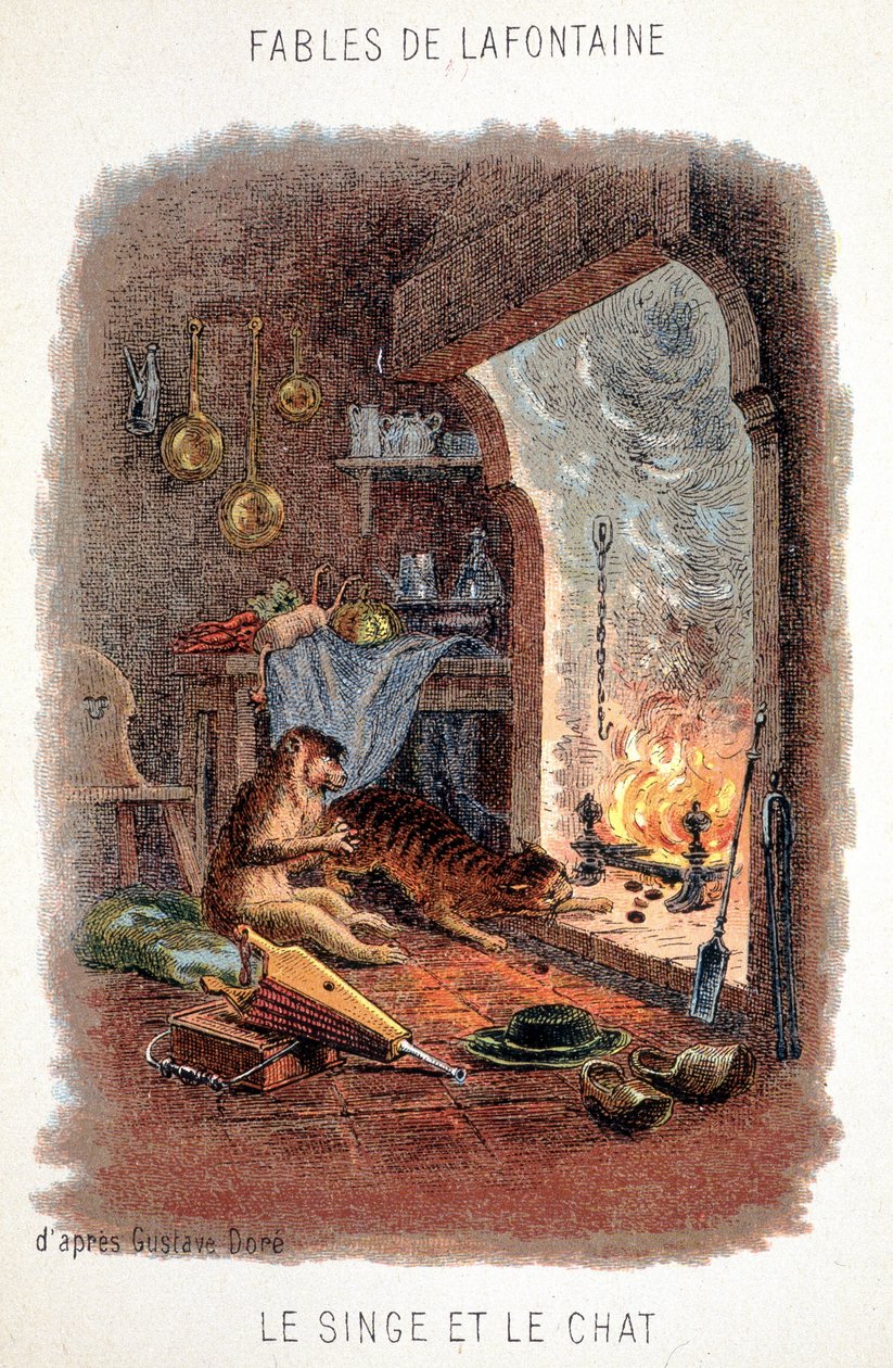 Fables de La Fontaine: Apen og katten, etter Gustave Doré. av Gustave (after) Dore