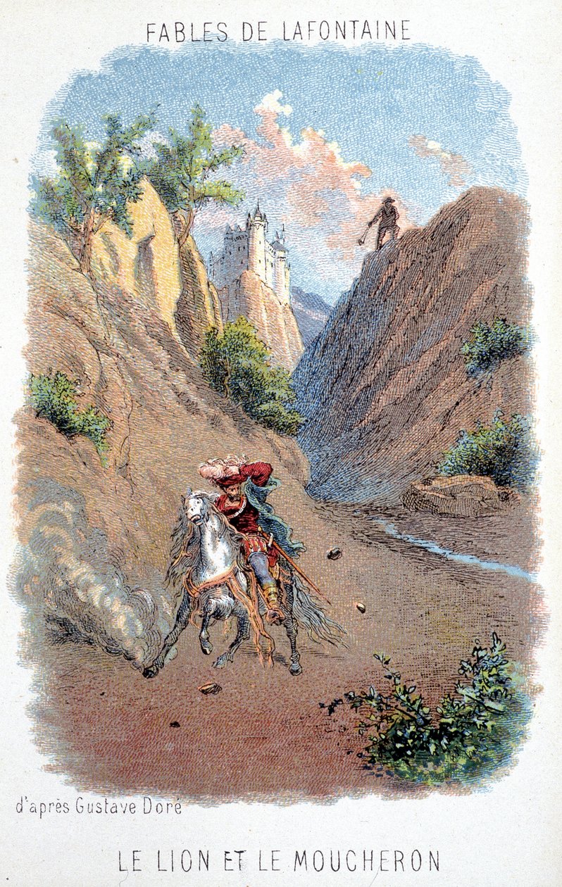 Fabler fra La Fontaine: Løven og Moucheron, etter Gustave Doré. av Gustave (after) Dore