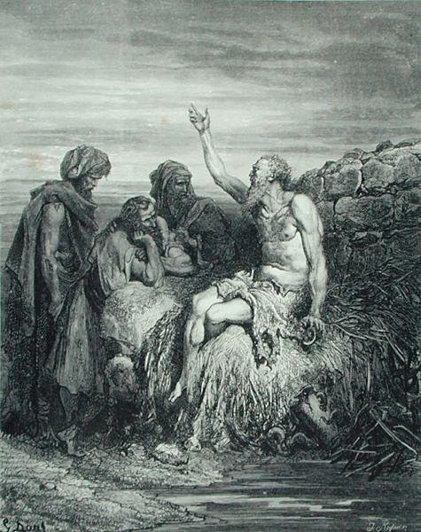 Job og hans venner, gravert av J. Regnier, ca. 1868 (gravering) av Gustave (after) Dore