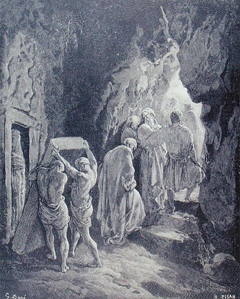 The Burial of Sarah, gravert av Heliodore Joseph Pisan (1822-90) ca. 1868 (gravering) av Gustave (after) Dore