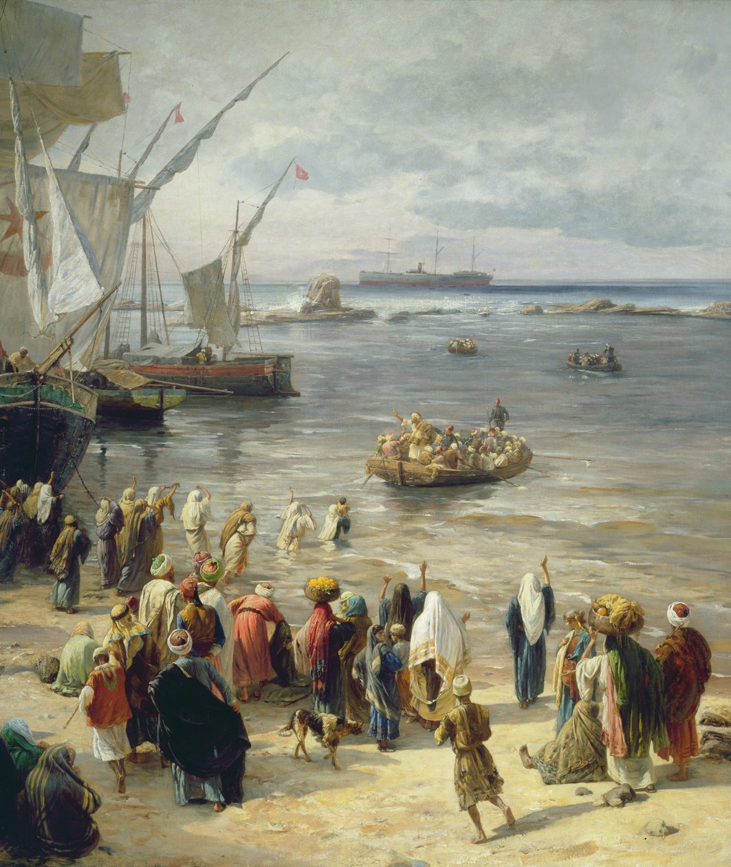 Jaffa, rekruttering av tyrkiske soldater i Palestina, 1888 (høyre detalj av 226323) av Gustave Bauernfeind