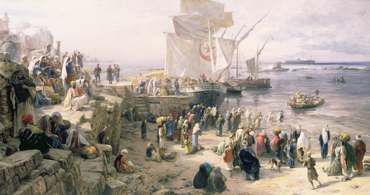 Jaffa, Rekruttering av tyrkiske soldater i Palestina, 1888 (se 226324 doe detalj) av Gustave Bauernfeind