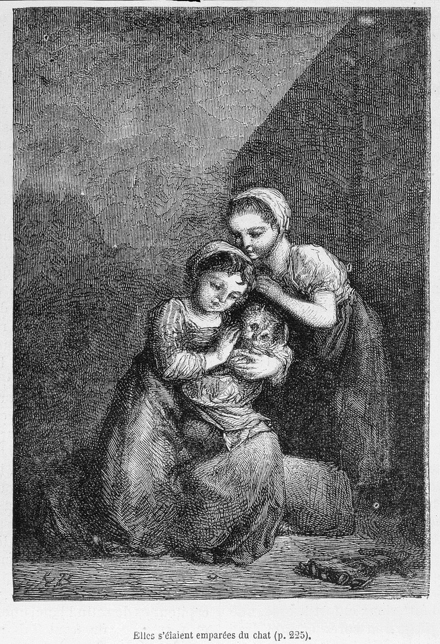 Cosette et son amie et le chat - in “” Les Misérables”” by Victor Hugo, ill. by Brion, ed. Hetzel and Lacroix av Gustave Brion