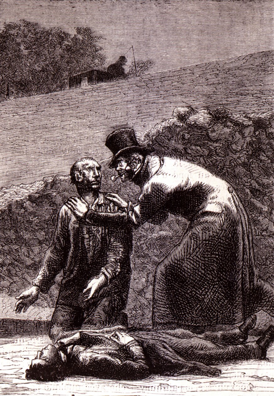 Javert kjenner igjen Valjean - i "" The Miserable"" av Victor Hugo, syk. av Brion, red. Hetzel og Lacroix av Gustave Brion