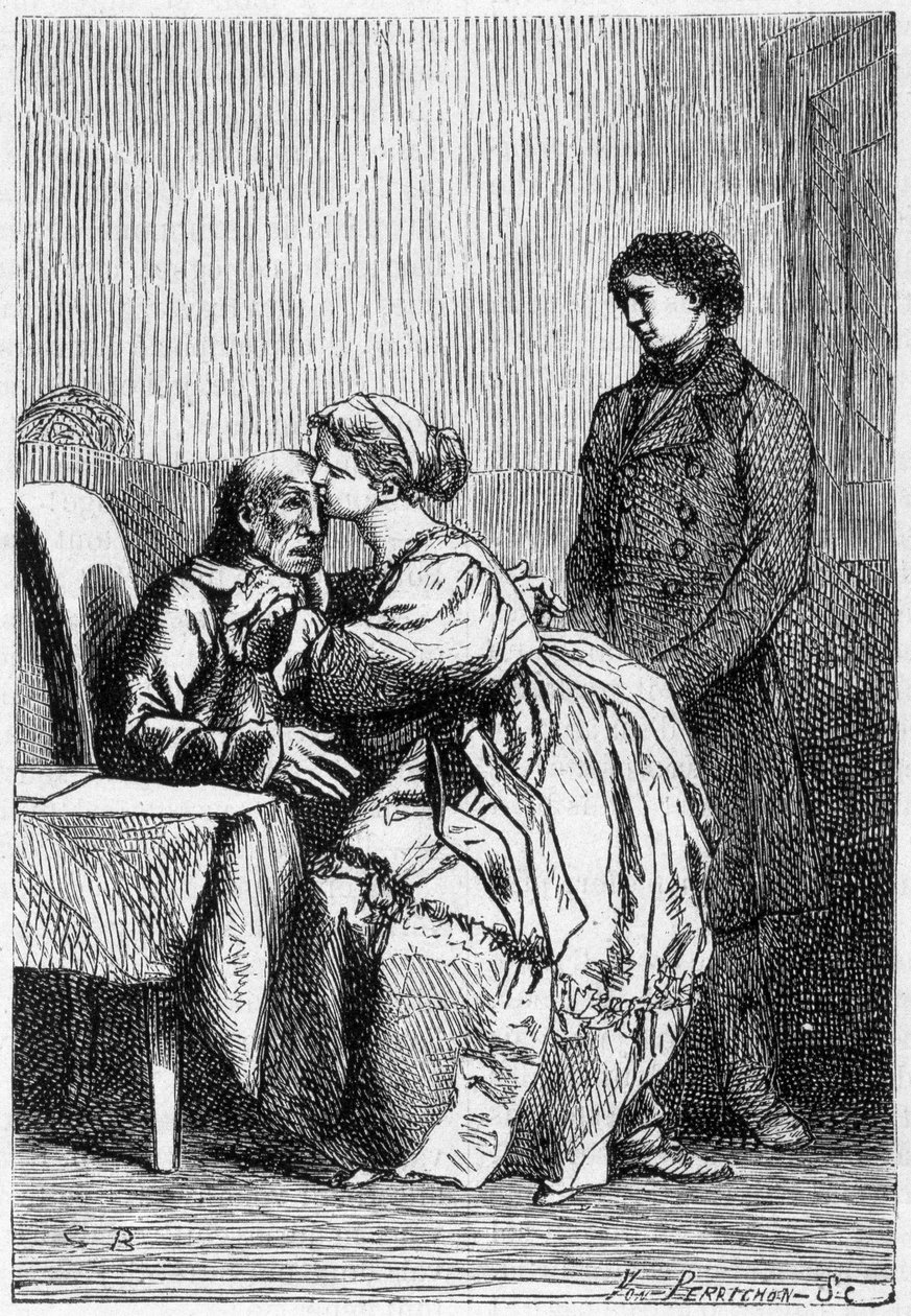Marius og Cosette besøker Jean Valjean syk - i "" Les Miserables"" av Victor Hugo, syk. av Brion, red. Hetzel og Lacroix av Gustave Brion