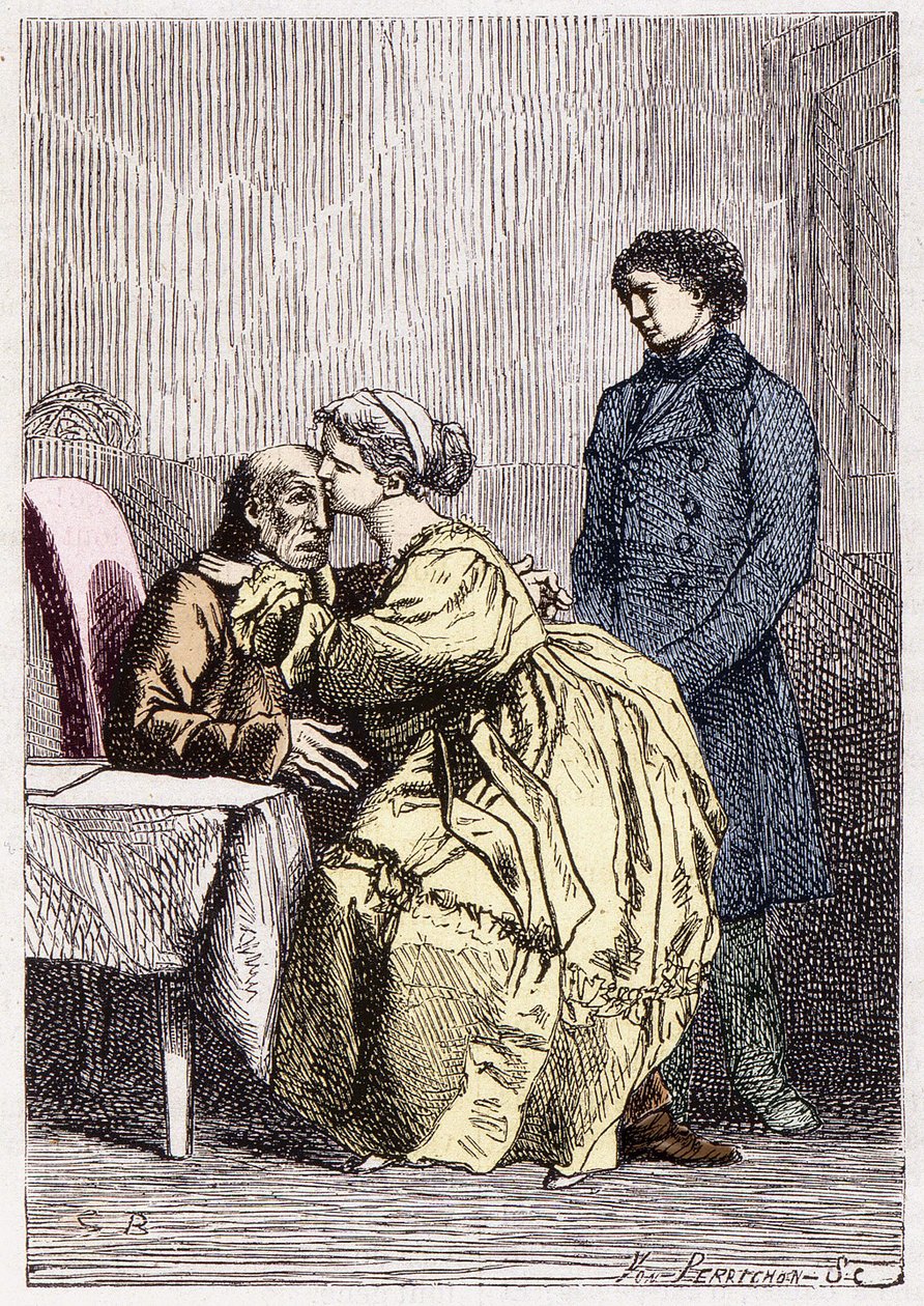 Marius og Cosette besøker Jean Valjean syk - i "" Les Misérables"" av Victor Hugo, syk. av Brion, red. Hetzel og Lacroix av Gustave Brion