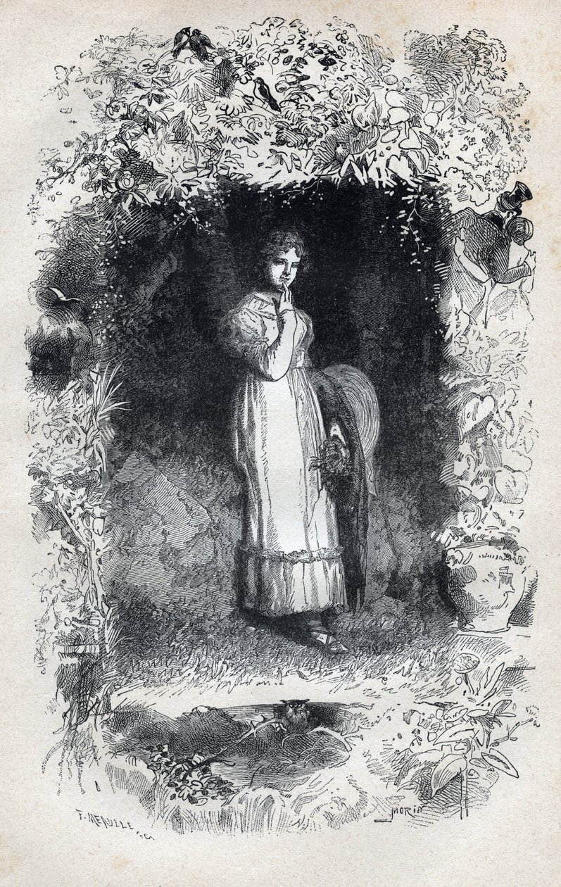 Portrait of Fantine in love av Tholomyes - Illustrasjon av Gustave Brion (1824-1877) for "The Miserables - First part: Fantine" av Victor Hugo (1802-1885) 1862 av Gustave Brion