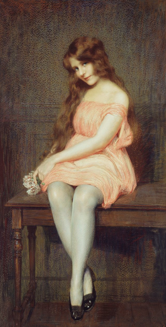 Ung jente i rød kjole av Gustave Brisgand