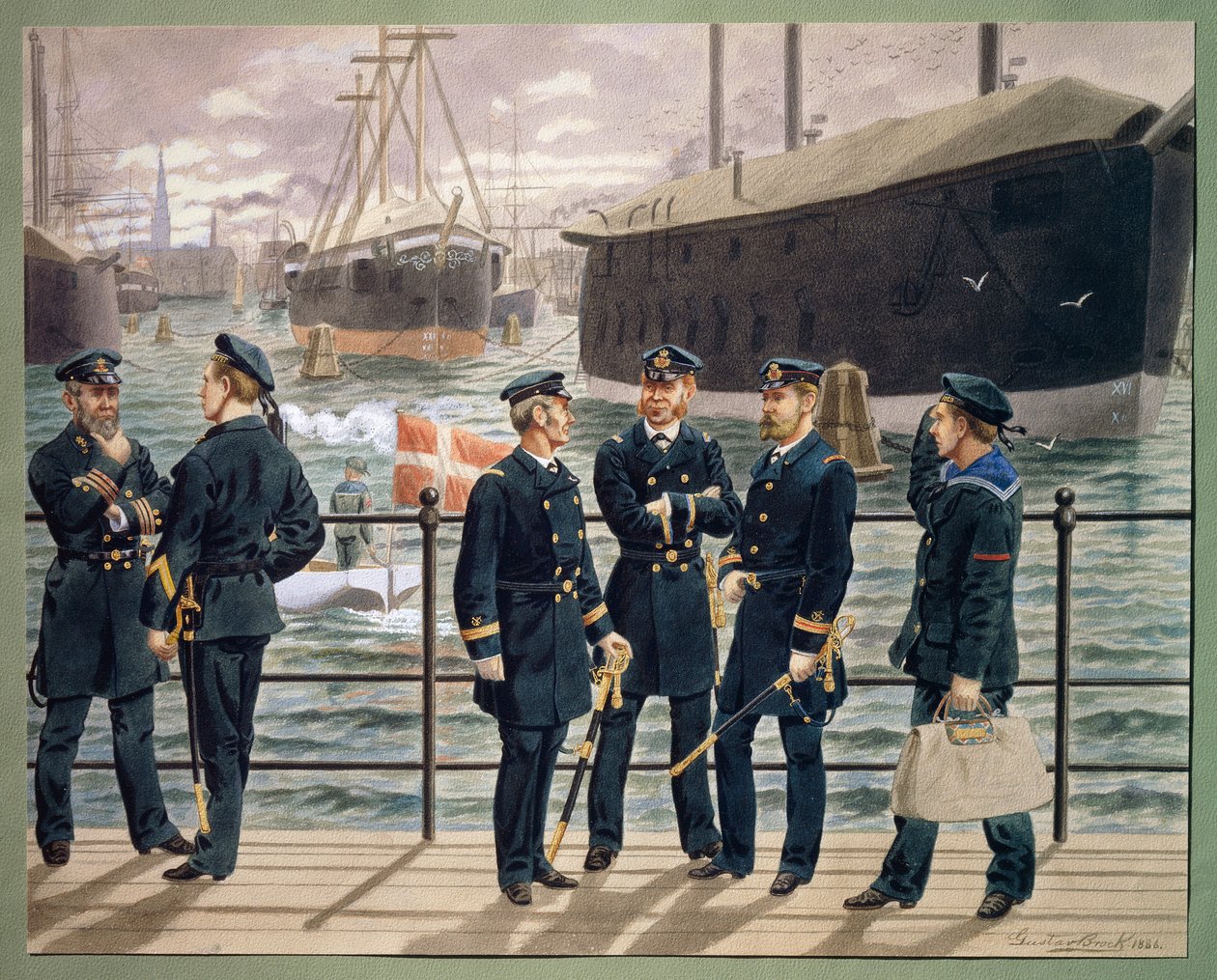 Offiserer og tropper fra den danske marinen. Akvarell av Gustav Brock av Gustave Brock