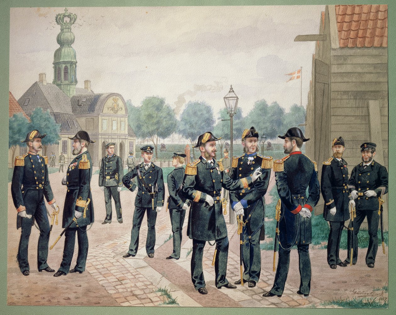 Offiserer for den danske marinen ved Akademiet. Akvarell av Gustav Brock av Gustave Brock
