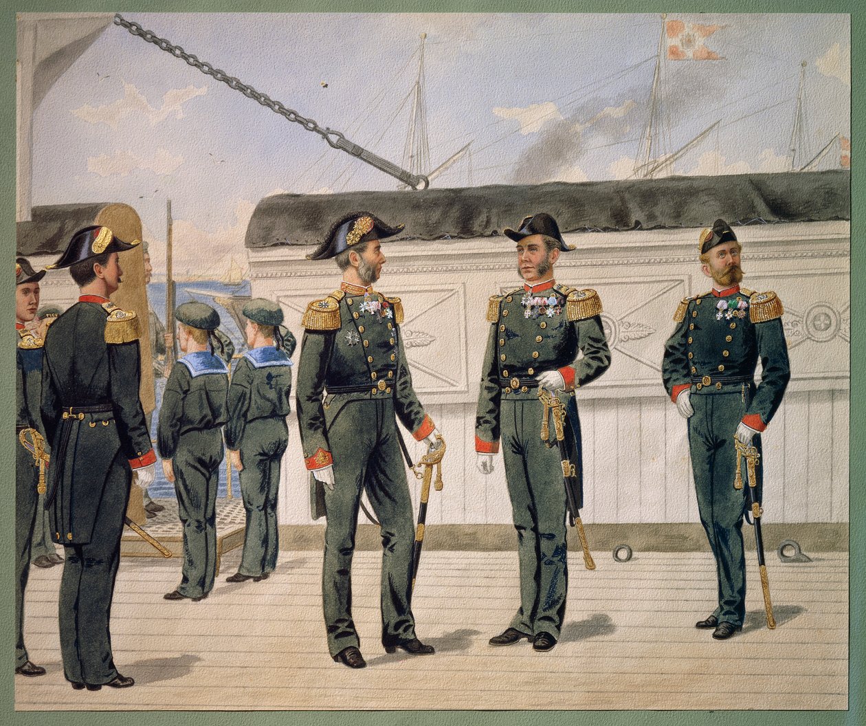 Offiserer fra den danske marinen i uniform. Akvarell av Gustav Brock av Gustave Brock