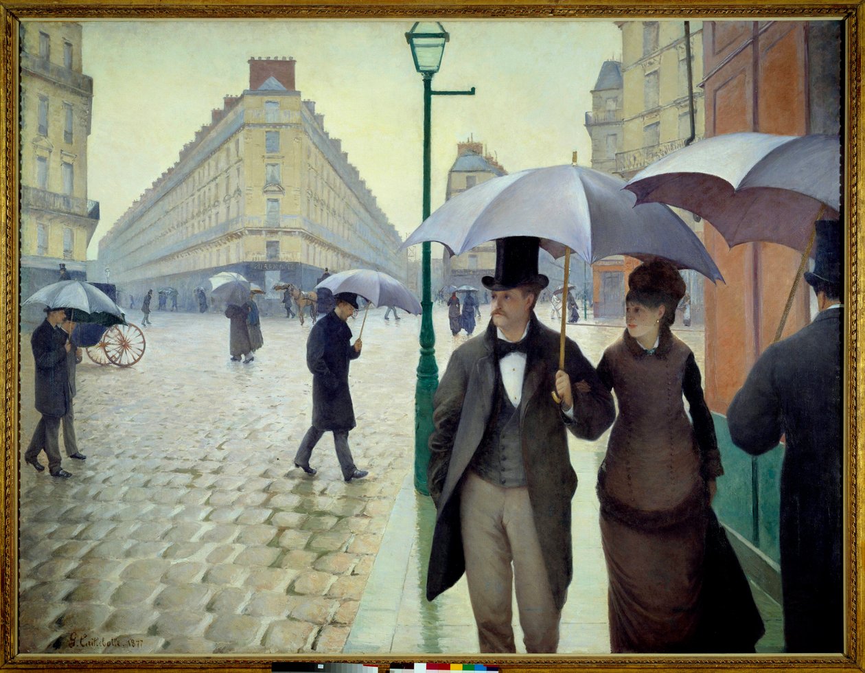 En gate i Paris i regnvær i 1877 av Gustave Caillebotte