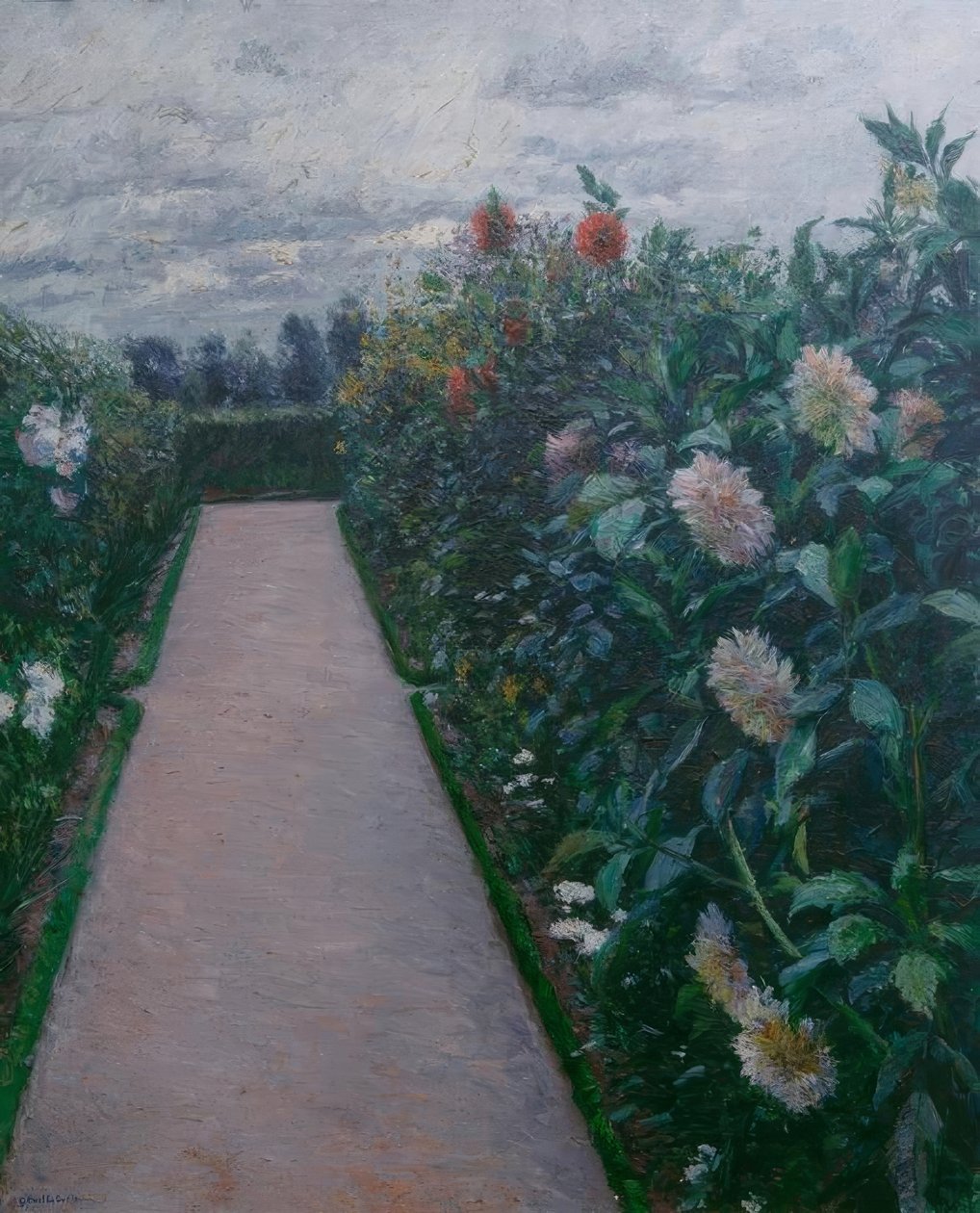Hagesti og bed av georginer, Petit Gennevilliers av Gustave Caillebotte