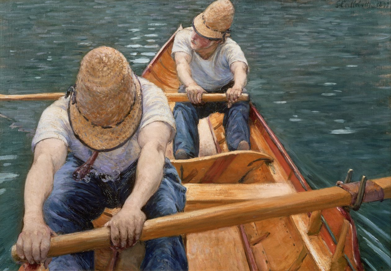 Båtfolk som roer på Yerres, 1877 av Gustave Caillebotte