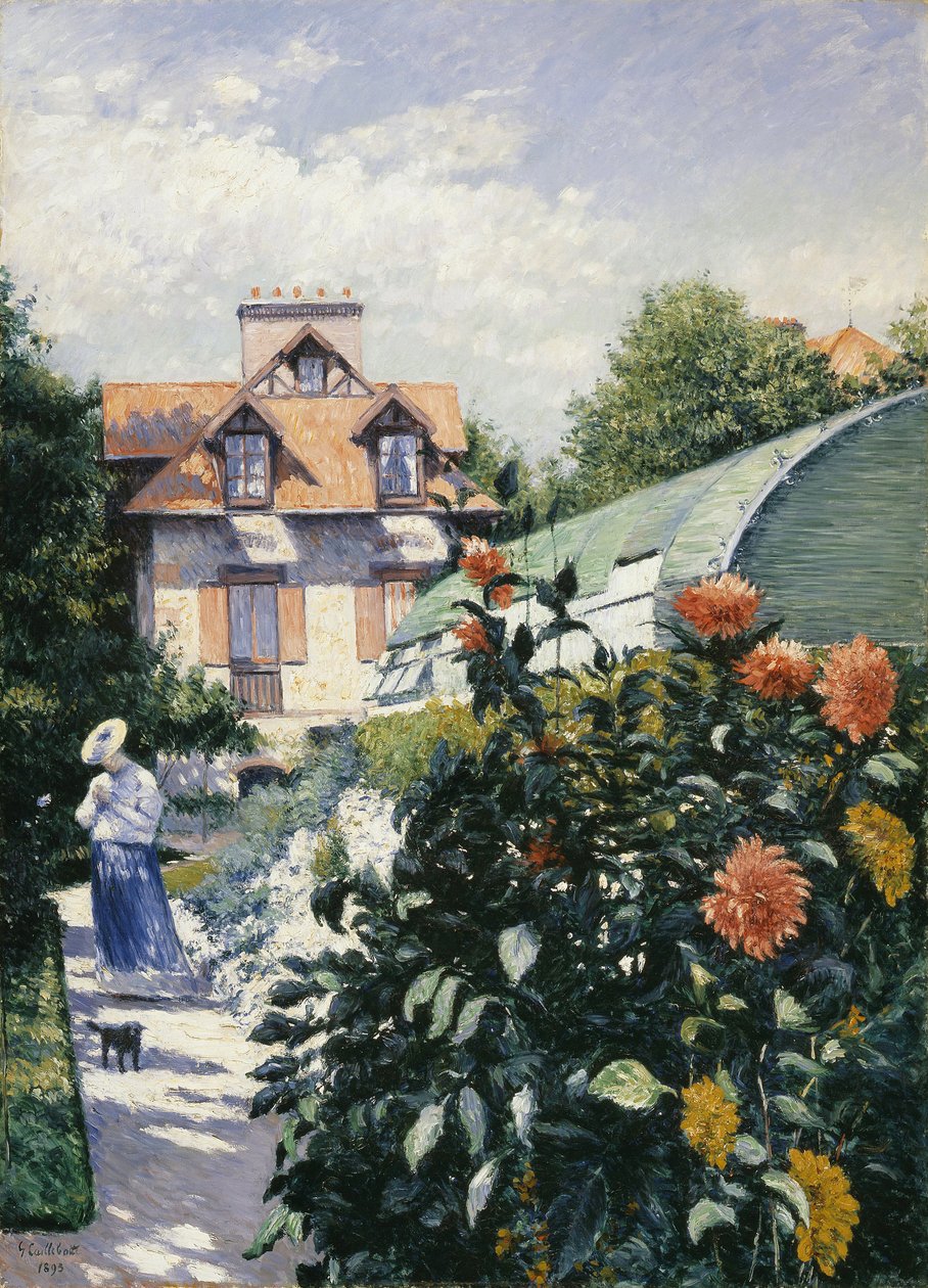 Dahliaer, hage ved Petit Gennevilliers - Gustave Caillebotte (1848-1894). olje på lerret av Gustave Caillebotte