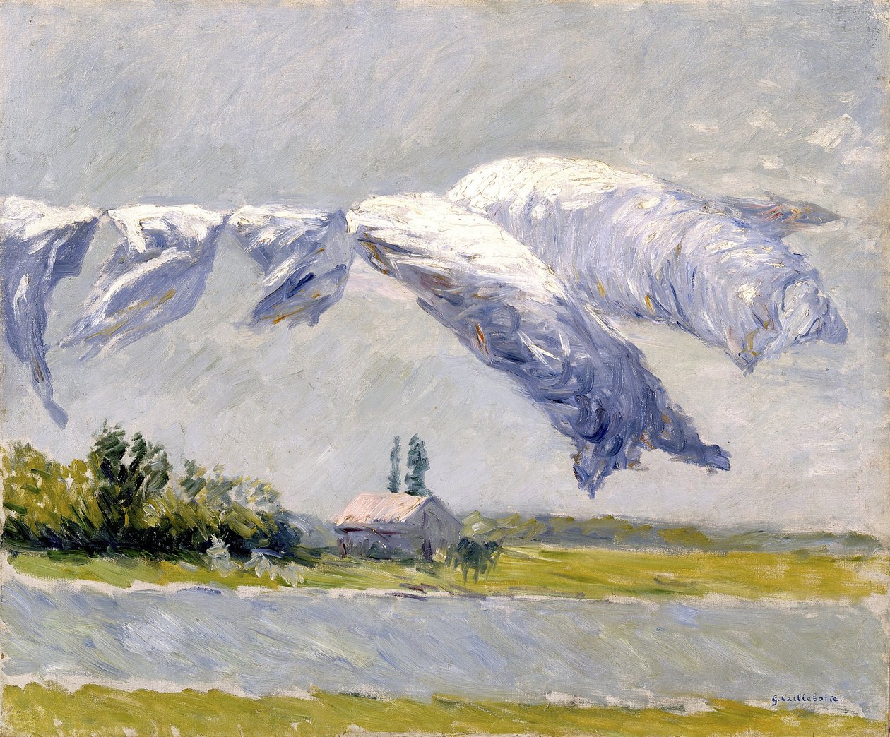 Tørking av klesvask, Petit Gennevilliers - Gustave Caillebotte (1848-1894). Olje på lerret av Gustave Caillebotte