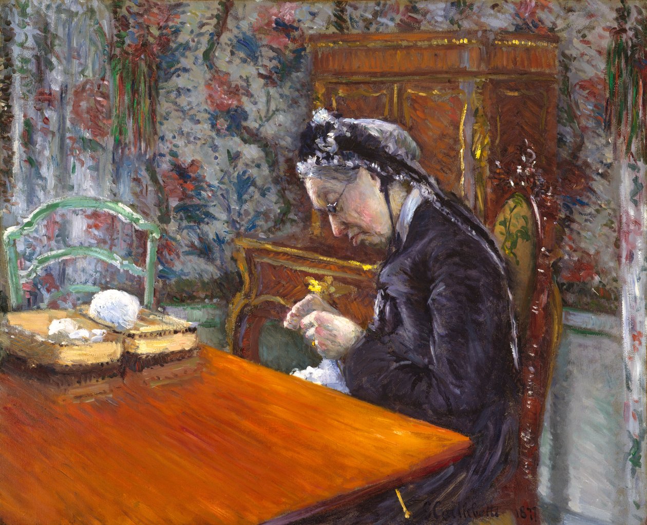 Mademoiselle Boissiere strikking, 1877 av Gustave Caillebotte