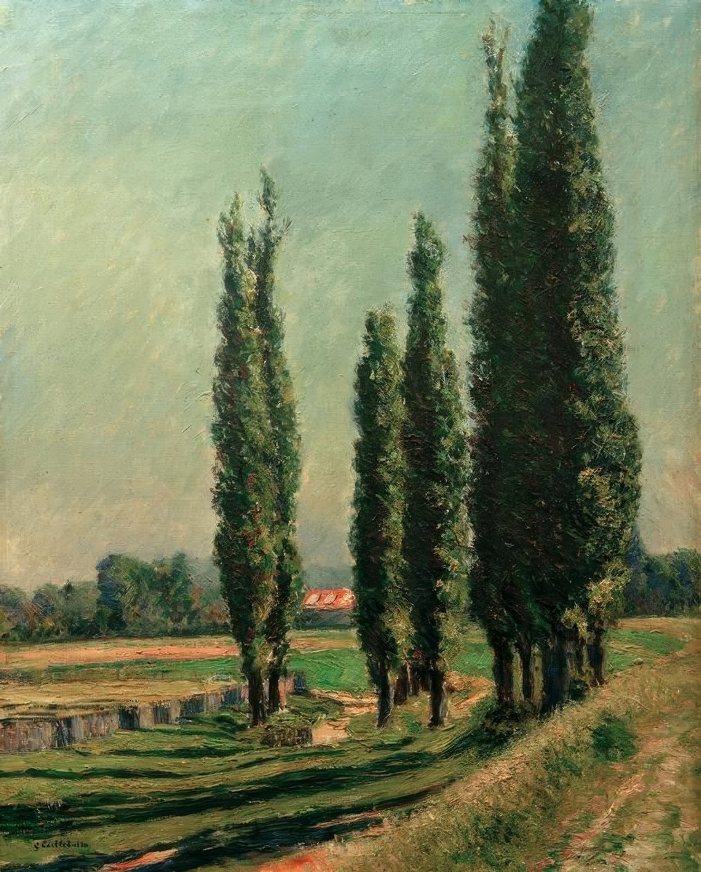 Popler på dike av Argenteuil, ved Petit Gennevilliers av Gustave Caillebotte