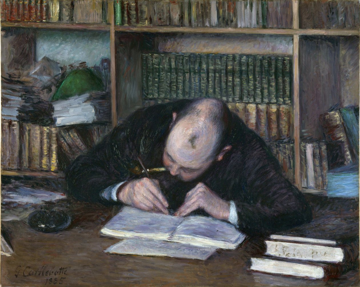 Portrett av Emile Jean Fontaine, bokhandler (Bokhandleren E. J. Fontaine) - Maleri av Gustave Caillebotte (1848-1894), olje på lerret (65x81 cm) av Gustave Caillebotte