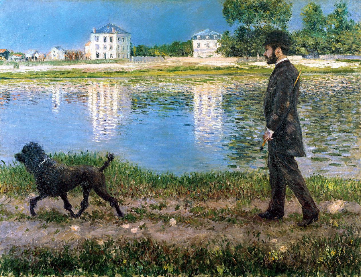 Richard Gallo og hunden hans på Petit Gennevilliers, c1883-1884. av Gustave Caillebotte