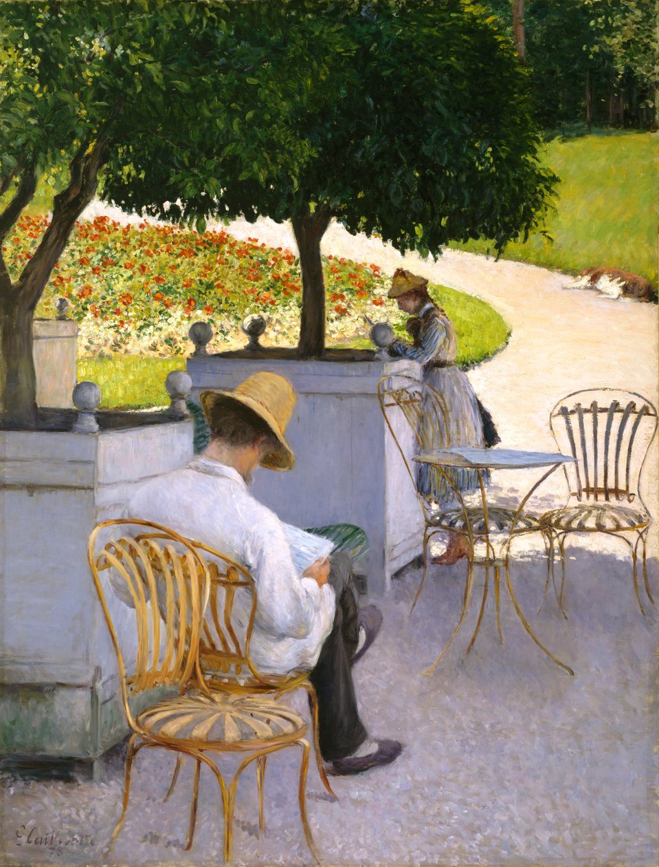 Appelsintrærne eller kunstnerens bror i hagen hans av Gustave Caillebotte