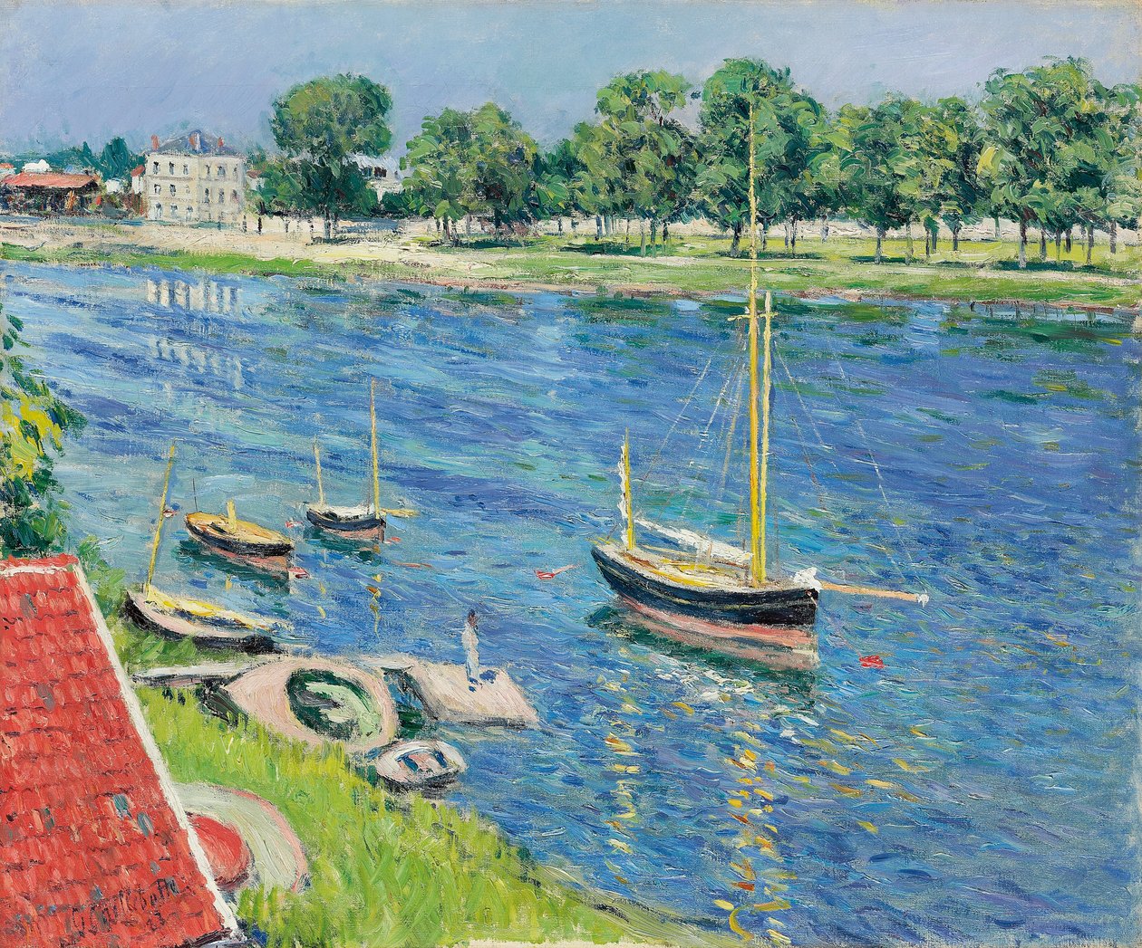 Seinen ved Argenteuil, båter ved anker; Seinen ved Argenteuil, båter for anker, 1883 av Gustave Caillebotte