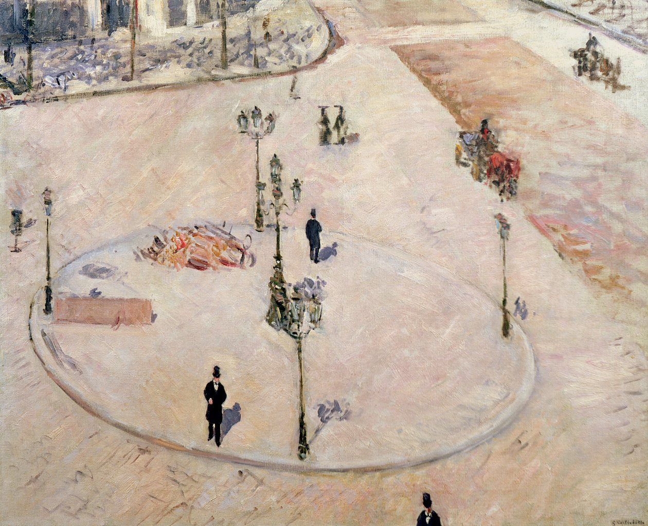 Trafikkøya på Boulevard Haussmann, 1880 av Gustave Caillebotte